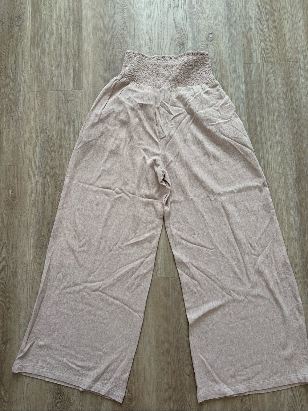 SHEIN Wide Leg Smocked Waist Pants in Beige